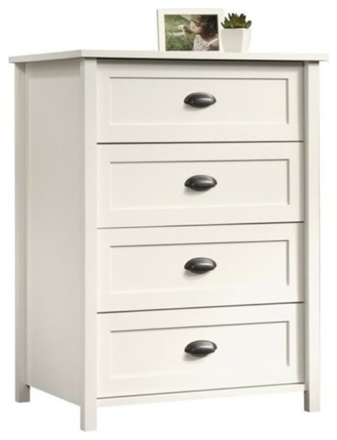 Bowery Hill 4 Drawers Traditional Wood Chest with Metal in Soft White