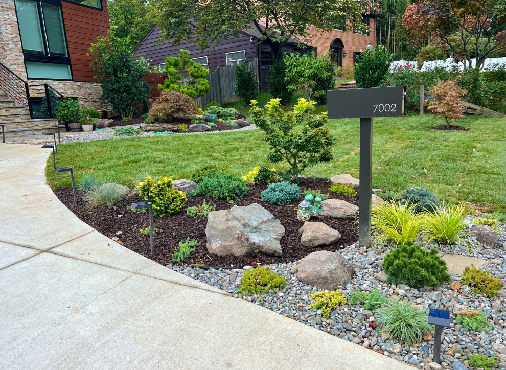 Mid-sized asian front yard formal garden in DC Metro with with rock feature.