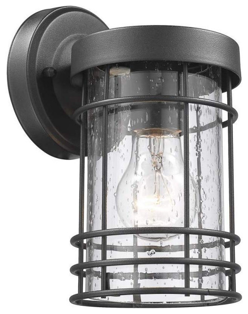 JEFFERSON Transitional 1 Light Textured Black Outdoor Wall Sconce