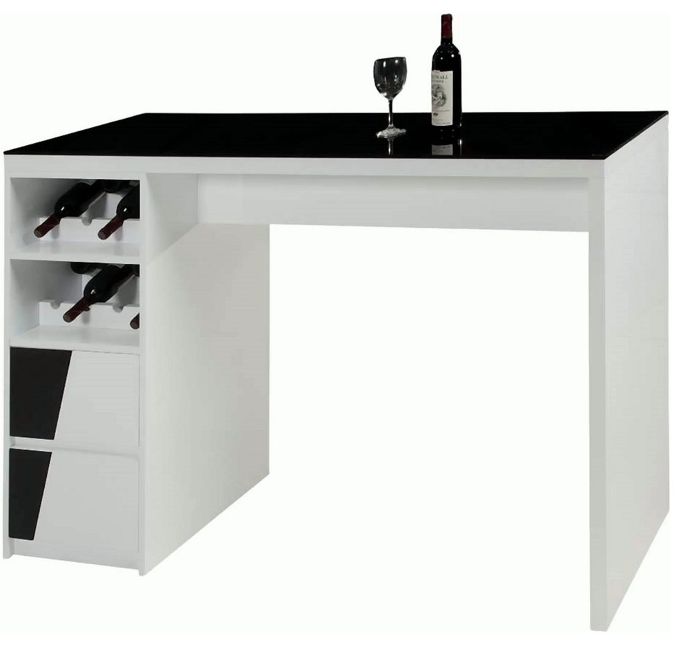 Fulton Black Glass Bar with Drawers and Wine Storage