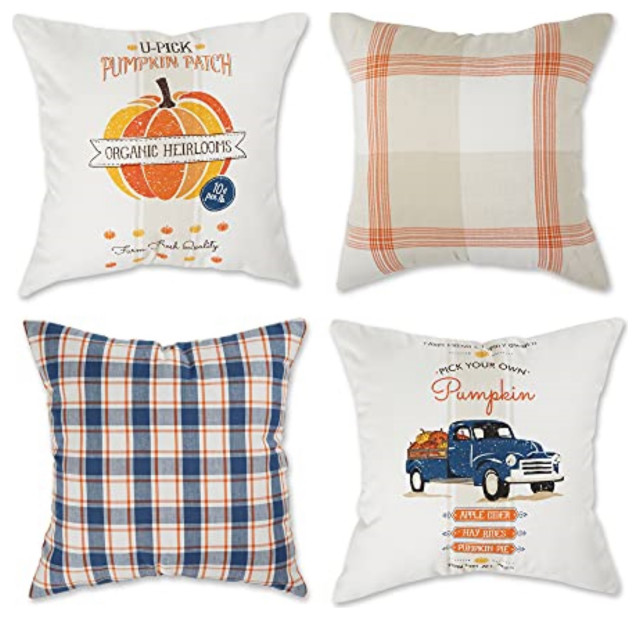 Dii Asst Autumn Plaid And Print Pillow Cover 18x18", 4-Piece Set