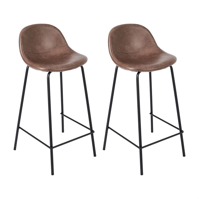Contemporary Bar Stool, Metal Legs With PU Leather Seat and Low Back