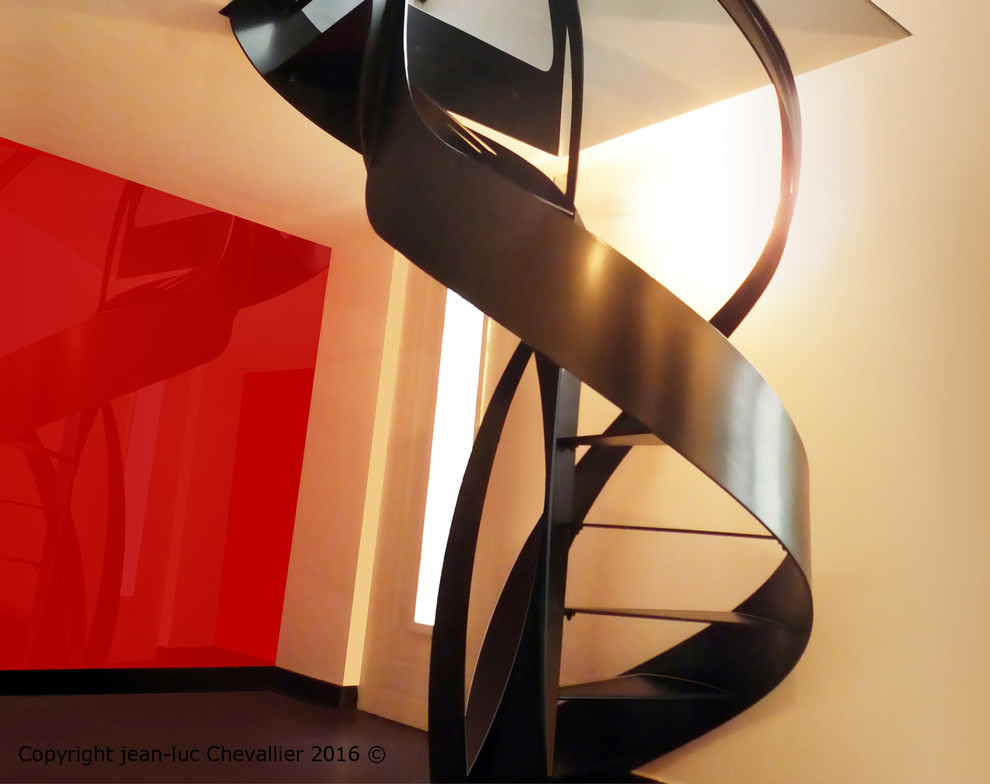 Источник вдохновения для домашнего уюта: лестница в современном стиле с металлическими ступенями
