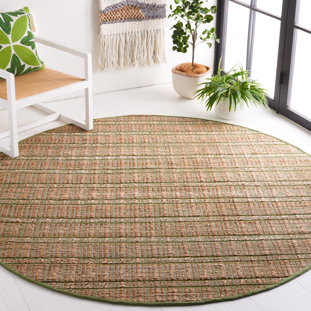 Safavieh Natural Fiber Collection NFB656Y Rug, Green/Natural, 7' x 7' Round