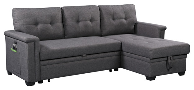 Ashlyn Gray Fabric Reversible Sleeper, 86 Lucca Gray Linen Reversible Sleeper Sectional Sofa With Storage Chaise