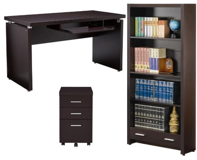 Home Square 3 Piece Set with Desk Mobile File and Bookcase in