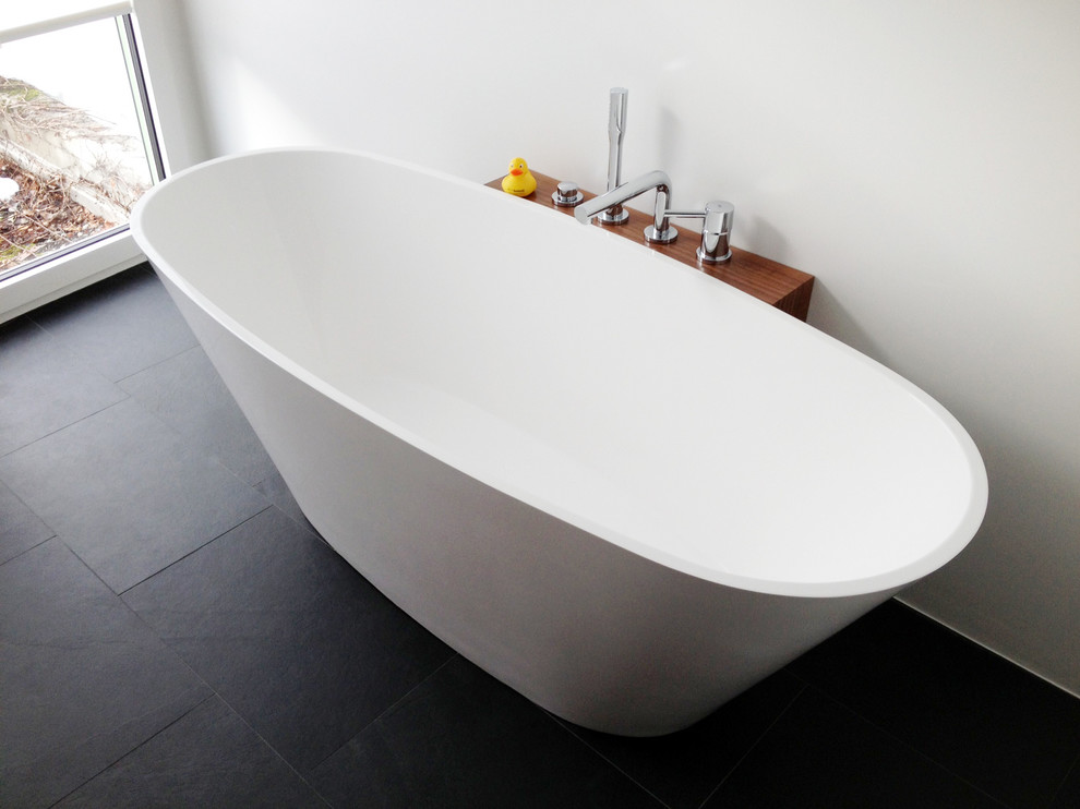 Mid-sized minimalist master freestanding bathtub photo in San Francisco