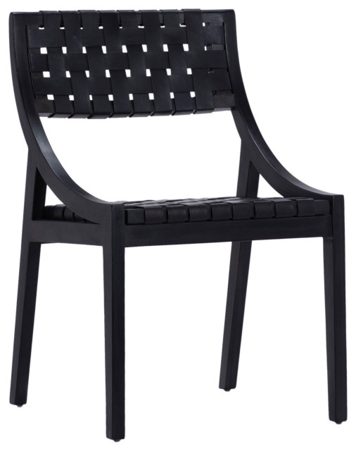 Camila Stained Teak and Woven Full Grain Leather Chair Transitional