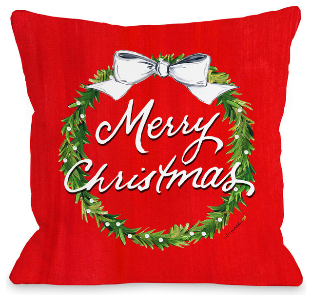 Merry Christmas Wreath Red Pillow By Timree Gold Contemporary