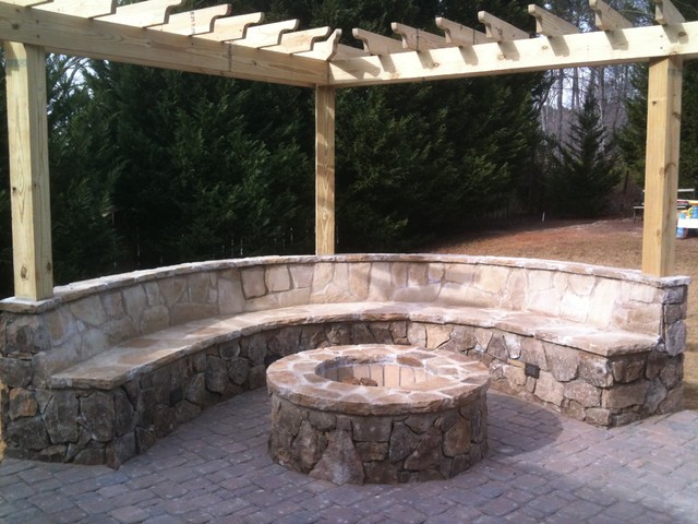 Paver Patio Flagstone Firepit Installation Traditional Garden