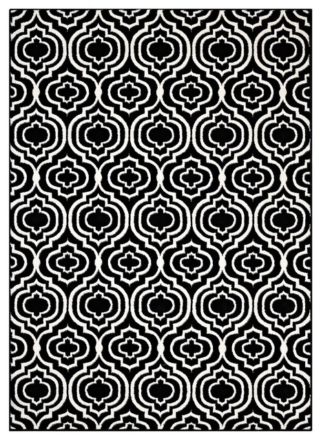 Frame Transitional Moroccan Trellis 5"x8" Area Rug
, Black/White