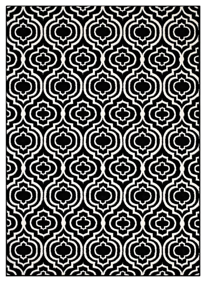 Frame Transitional Moroccan Trellis 5"x8" Area Rug
, Black/White