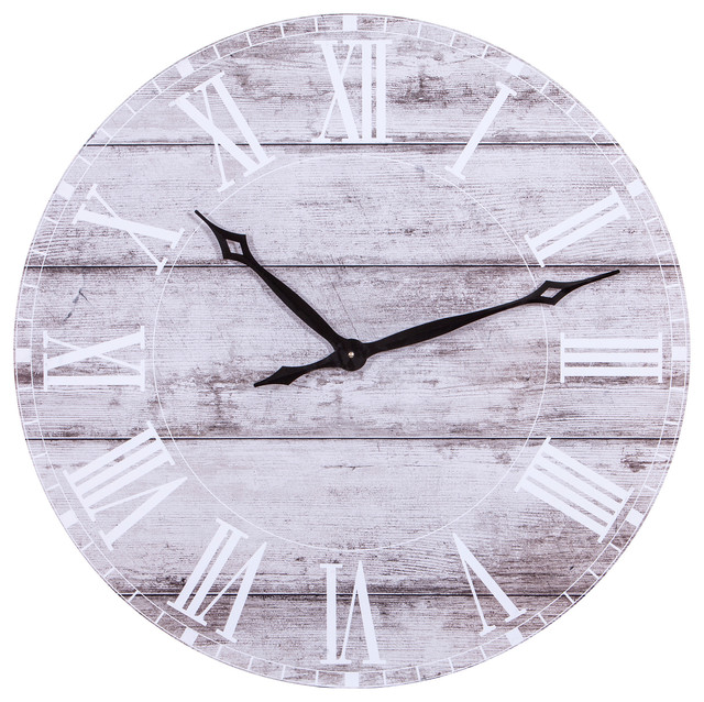 30 Frameless Rustic White Washed Wood Plank Wall Clock 30 Frameless Rustic White Washed Wood Plank Wall Clock
