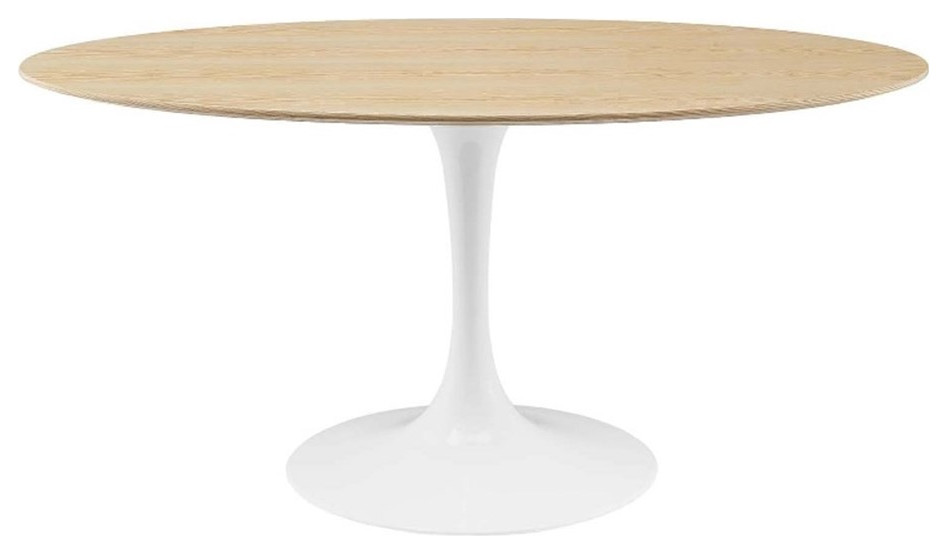 Modway Lippa 60" Oval Modern Wood Dining Table in White/Natural