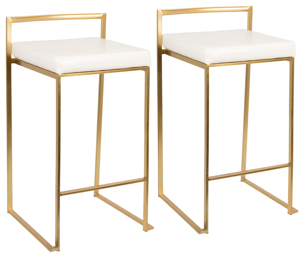 LumiSource Fuji Counter Stool Set of 2 Contemporary Bar Stools And