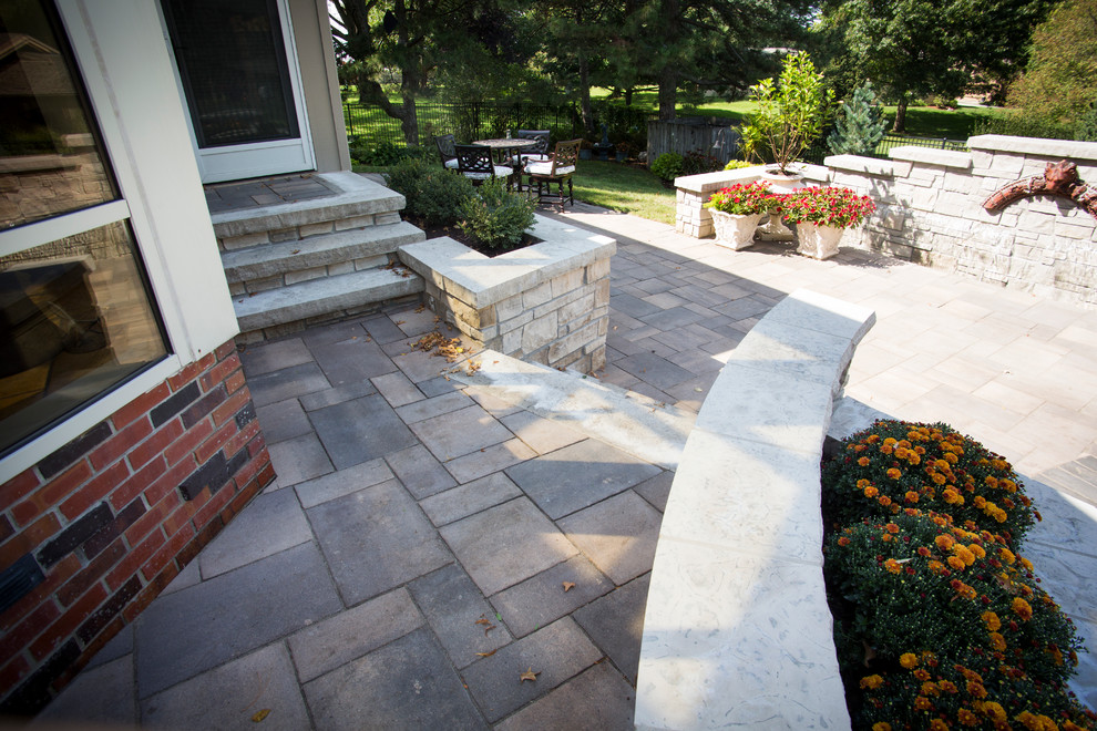 Design ideas for a transitional backyard stone water fountain landscape in Omaha.