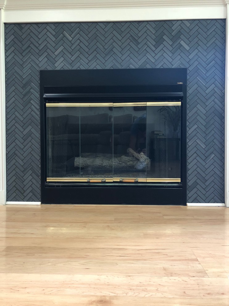 Fireplace with 1x3 Porcelain Herringbone Other by Destin Elite Tile Houzz
