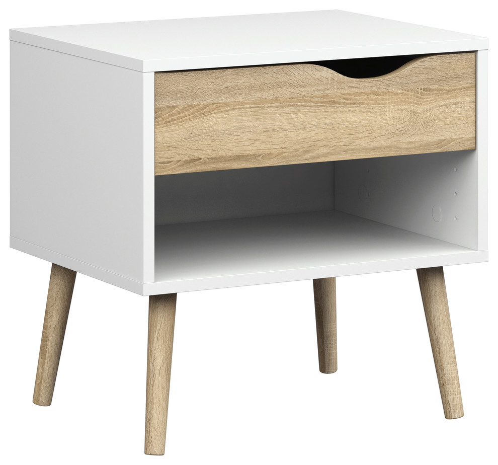 Diana 1-Drawer Nightstand, White/Oak Structure