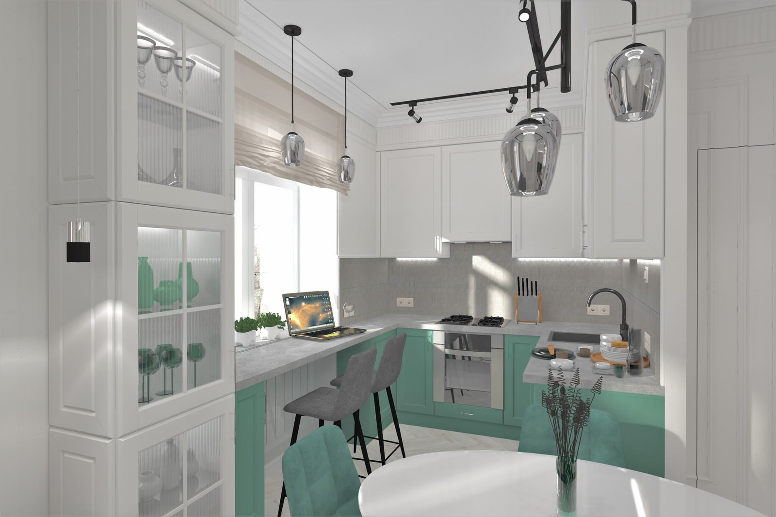 Визуализация части квартиры. Кухня гостиная 18 м2.