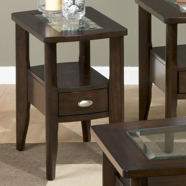 Jofran 827 7 Chairside Table w Drawer & Glass Insert