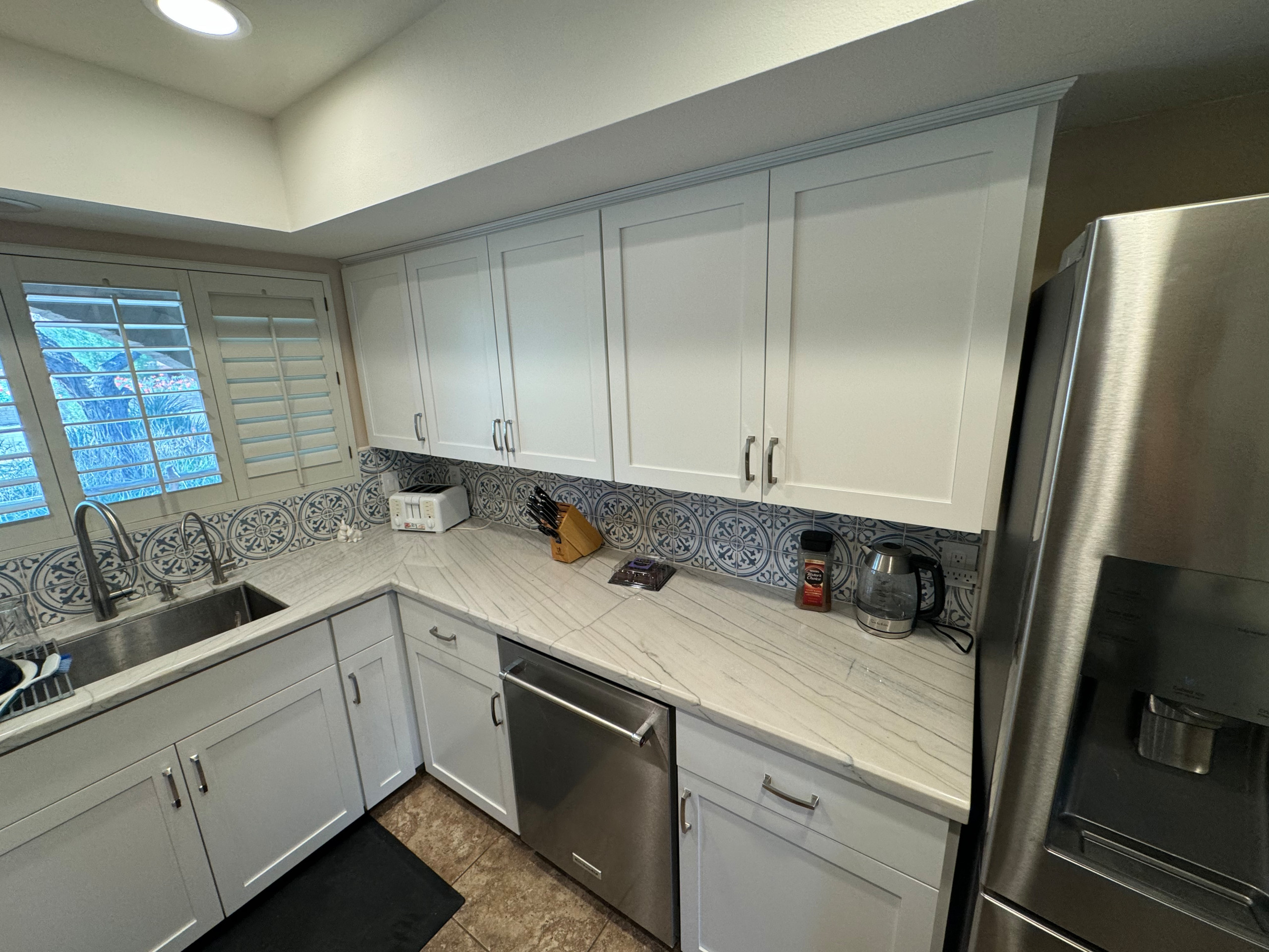 White Kitchen Reface with Custom Built In Dry Bar