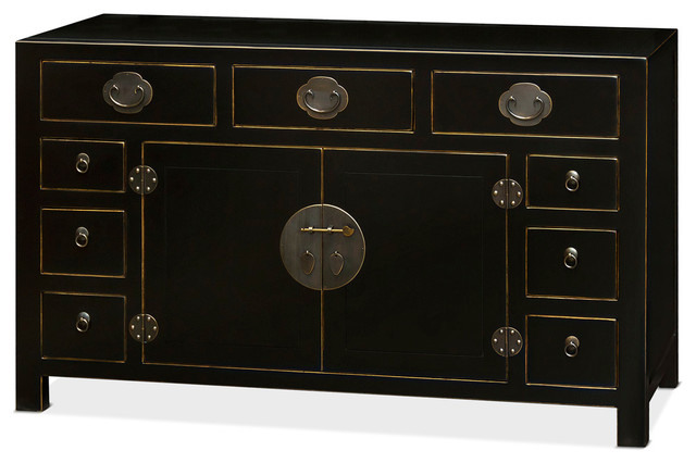 Ming Style Black Distressed Sideboard Asian Buffets And