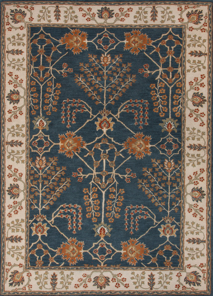 Poeme Arts and Crafts Wool Rug, Blue, 8'x10'
