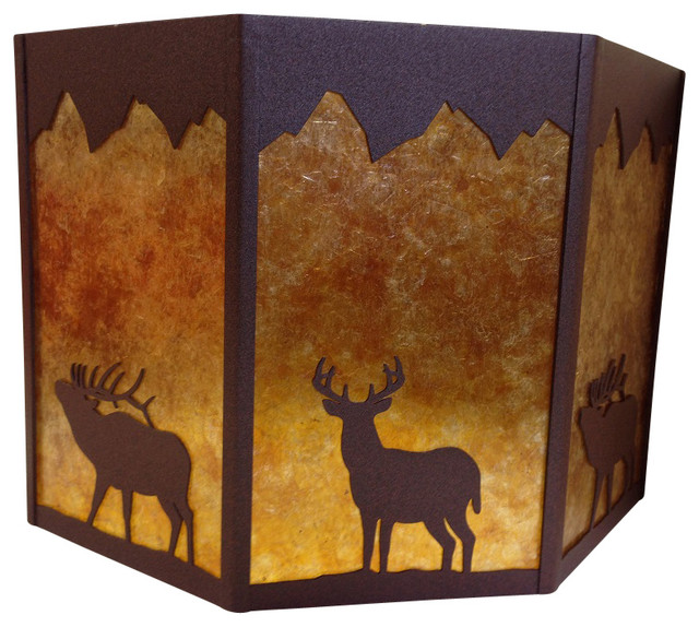 Rustic Octagon Lamp Shade Deer Elk Brown Amber Mica Rustic Octagon Lamp Shade Deer Elk Brown Amber Mica
