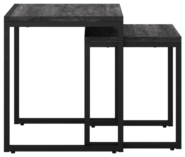 Fort Worth Square Wood Grain Finish Nesting Side Tables with Metal Legs