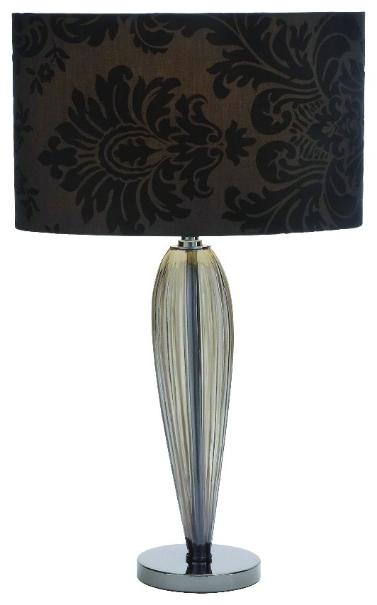 Glass Metal Table Lamp Tall Sleek Black Gray Floral Home Decor  40160