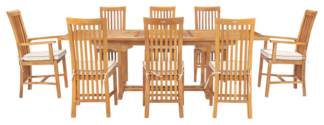 9 Piece Teak Wood Balero Rectangular Extension Dining Set With 2 Arm and 6 Side