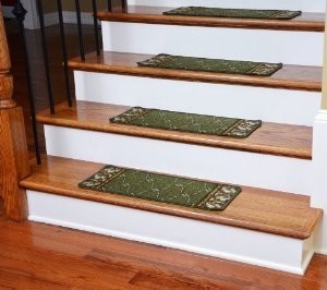 Washable Non-Skid Carpet Stair Treads - Trellis Green (13)