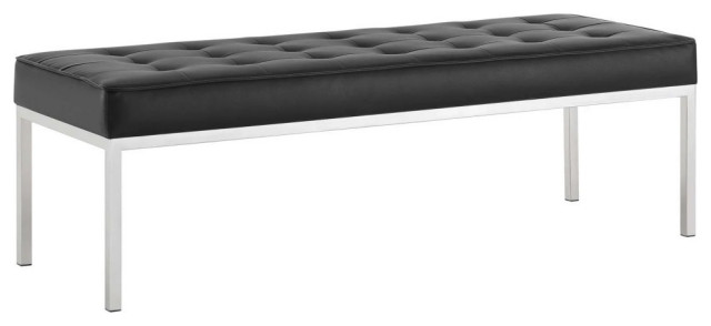 Fiona Black Tufted Large Upholstered Faux Leather Bench