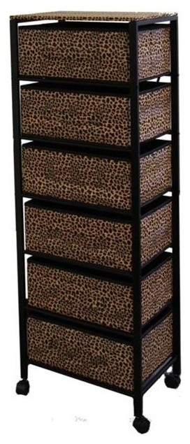 6 Drawer Cheetah Print Tall Shelf Contemporary Storage