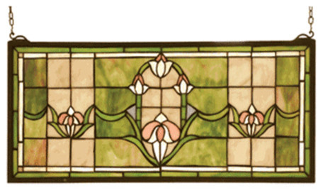 Meyda Lighting 98463 24"W X 11"H Tulips Transom Stained Glass Window