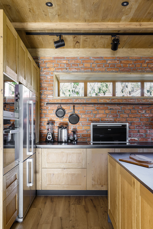 Brick Backsplash with Rustic Kitchen Cabinet Ideas