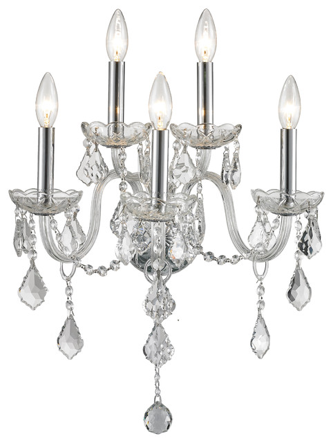 5-Light Clear Crystal Candle Wall Sconce, Chrome Finish - Traditional ...