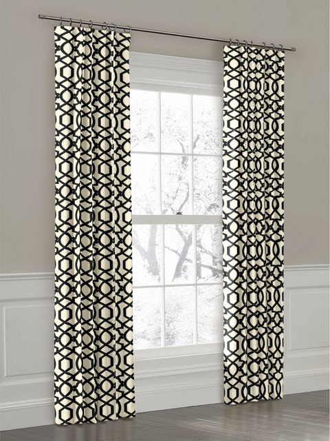 Custom Black And White Geometric Ring Top Drapery Panel