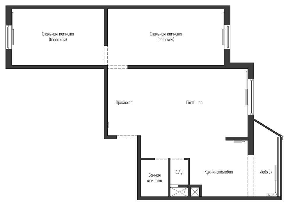 Дизайн-проект. 3-хкомнатная квартира в ЖК "Государев Дом". Видное. 2018 г.