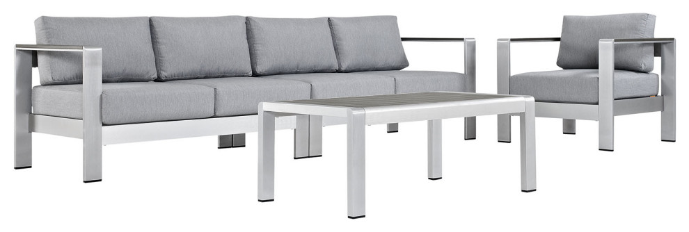 Shore 4-Piece Outdoor Aluminum Sectional Sofa Set, Silver Gray
