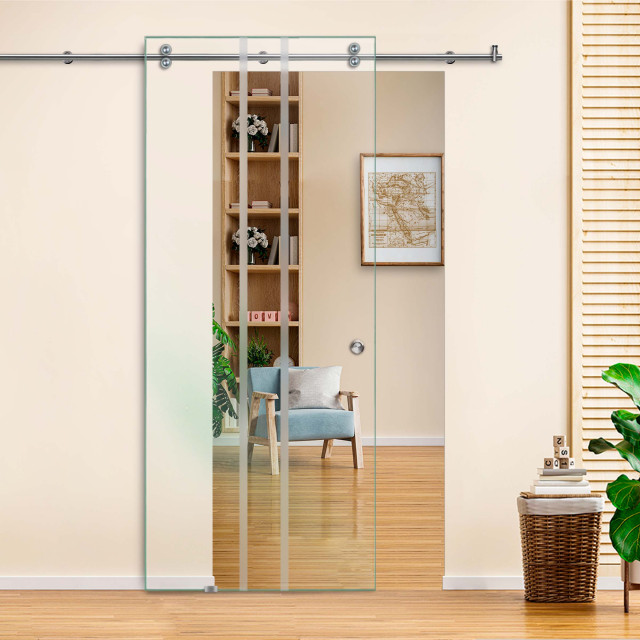 Single Sliding Glass Barn Door With Frosted Design V2000, 36"x84 ...