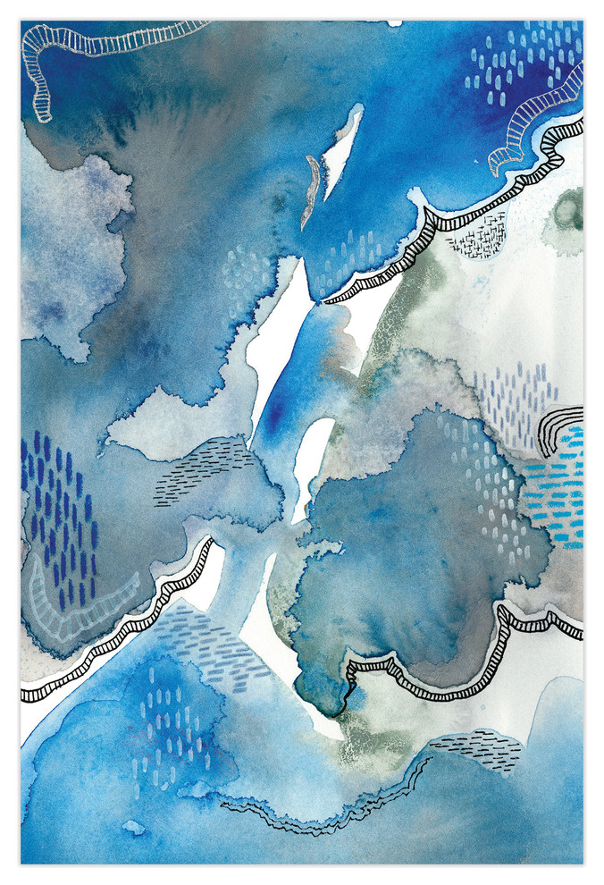 Blue Abstract Wall Art Printed on Frameless Free Floating Tempered