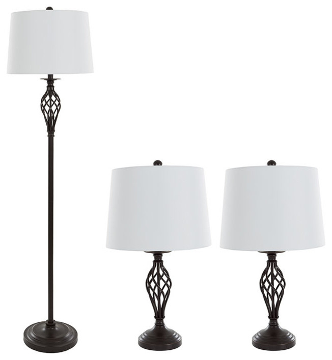 Table Lamps and Floor Lamp Set of 3, Spiral Cage Design (3 LED Bulbs included) by Lavish Home
