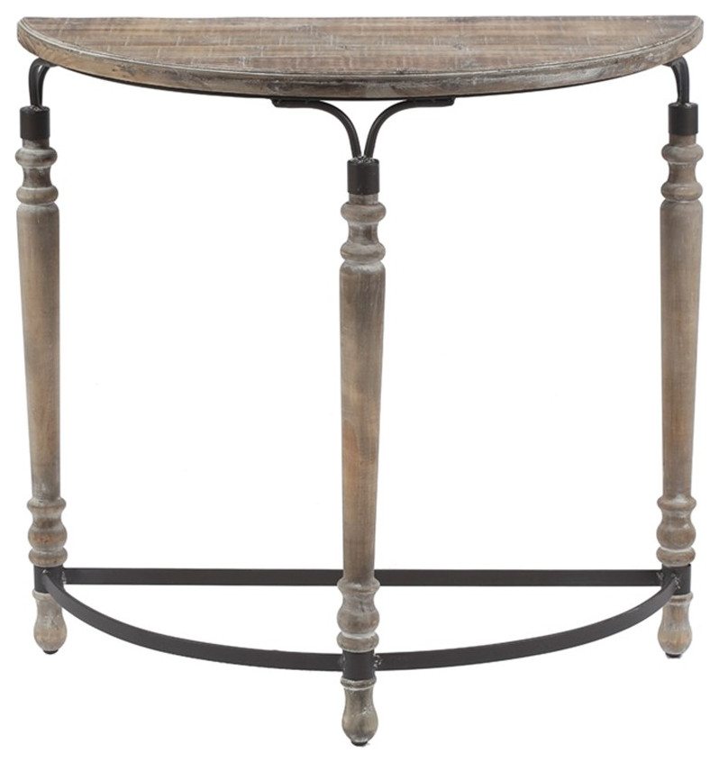 Pemberly Row Traditional Rustic Wood Half Moon Table in Brown French