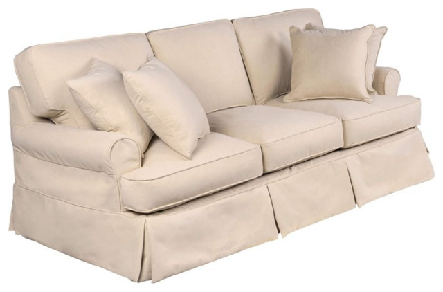 Sunset Trading Horizon T-Cushion Fabric Slipcovered Sofa in Tan