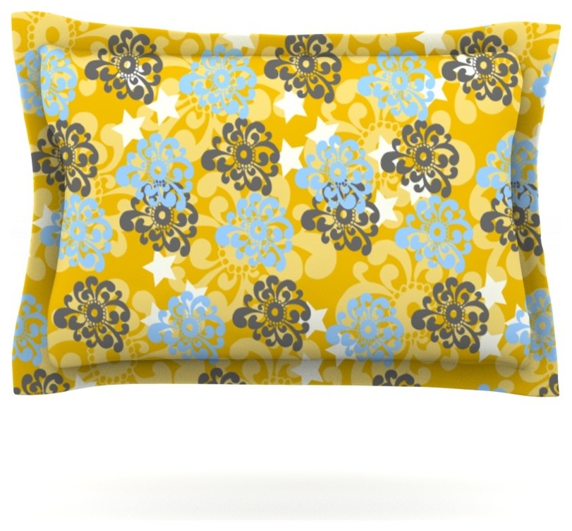 Nandita Singh "Blue and Yellow Flowers " Gold Floral Pillow Sham, Cotton, 40" x