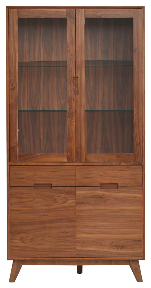 Walnut Display With Glass/Wood Doors 37x75 Contemporary