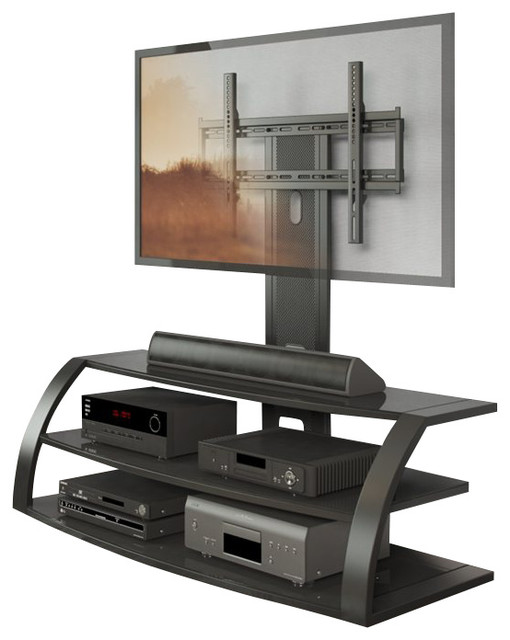 Sonax CorLiving Malibu TV Stand with Mount and Black Metal Uprights