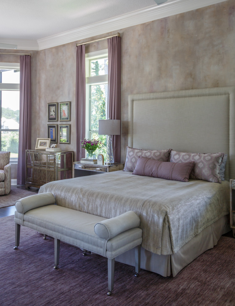 Inspiration for a traditional master bedroom in Jacksonville with ceramic floors and purple floor.