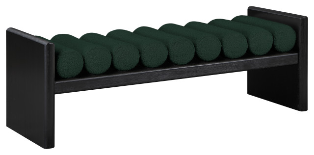 Waverly Boucle Fabric Upholstered Bench, Green, 52" Wide, Black Finish